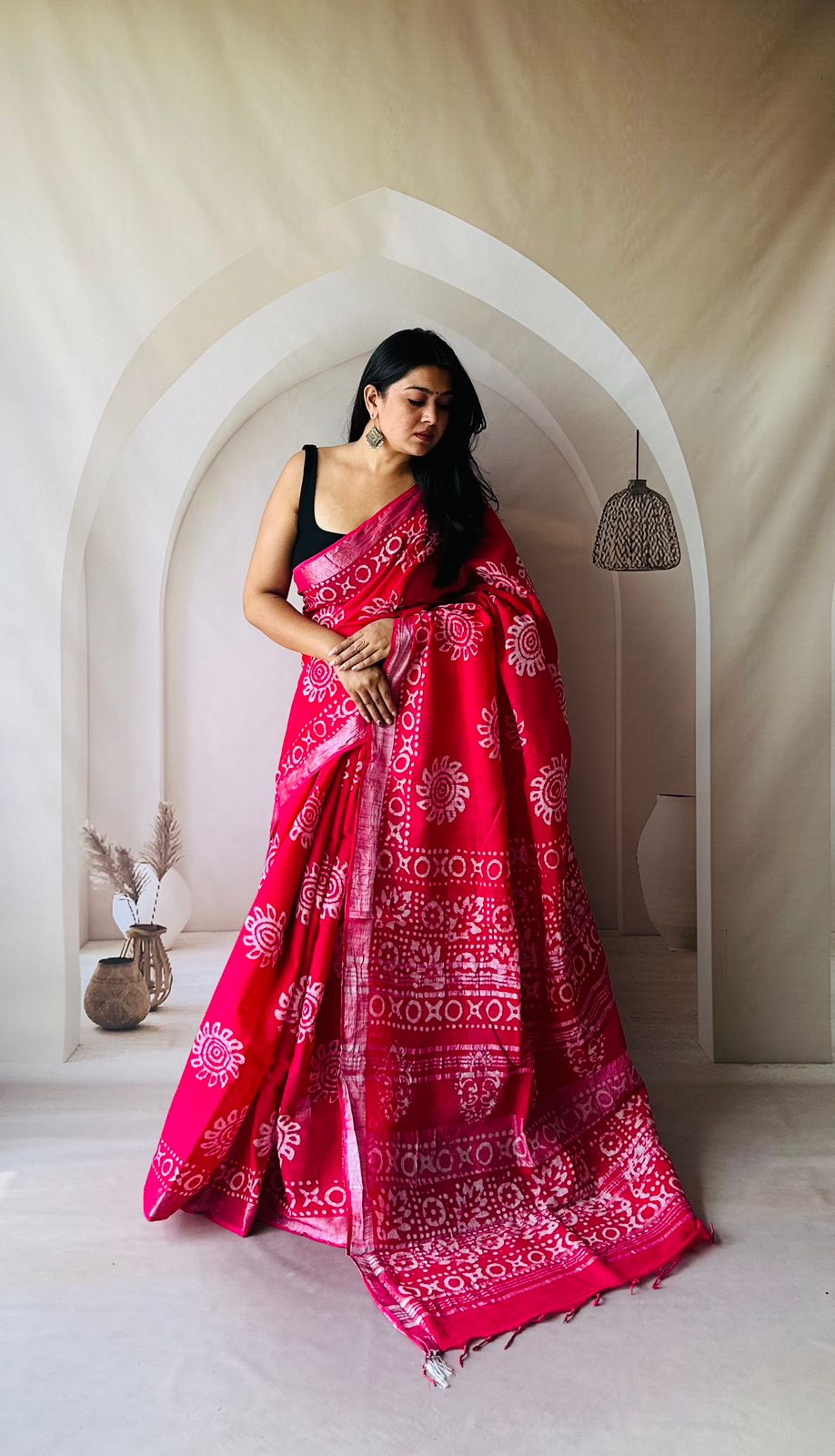 Hand Block Printed Linen Saree