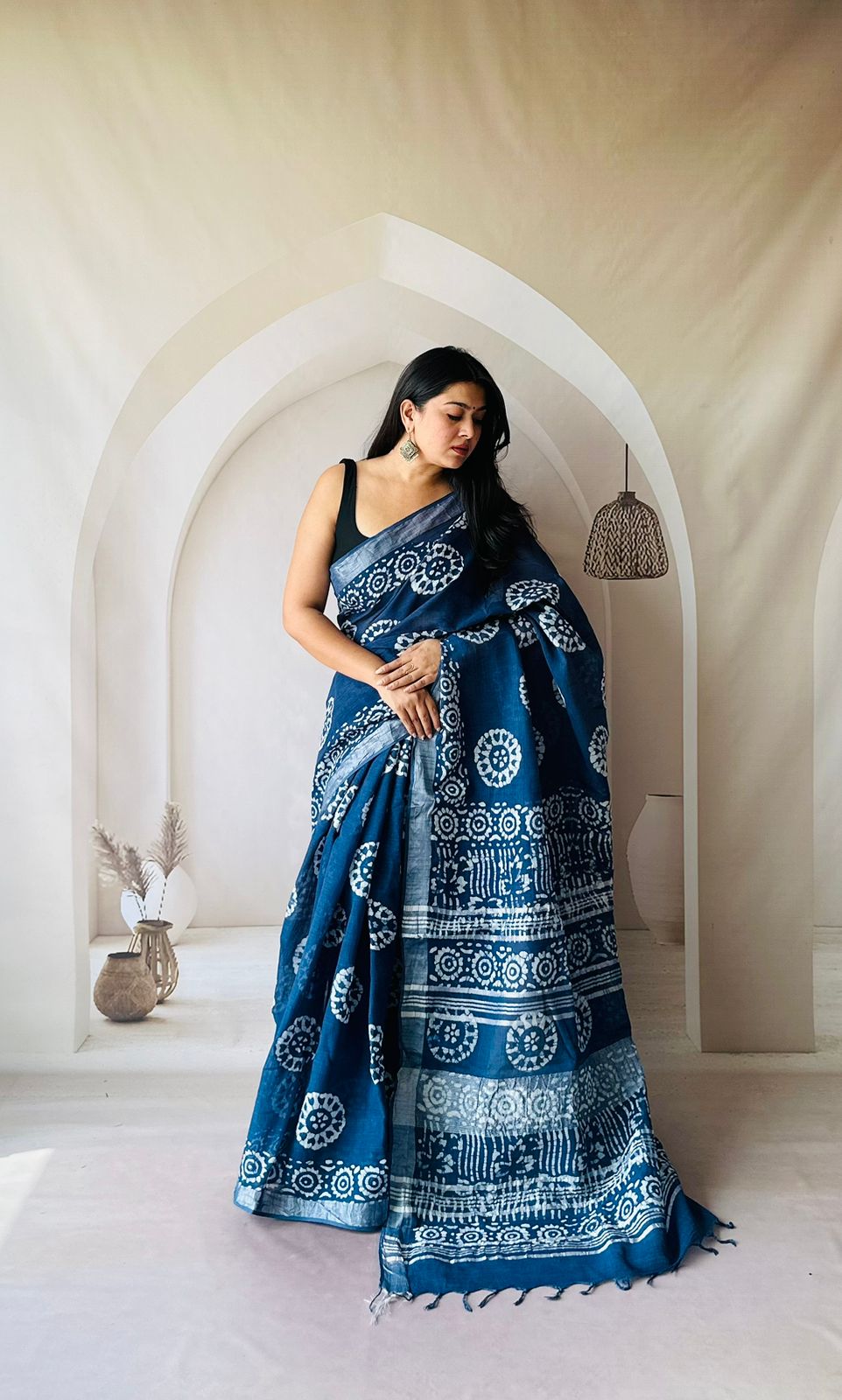 Hand Block Printed Linen Saree
