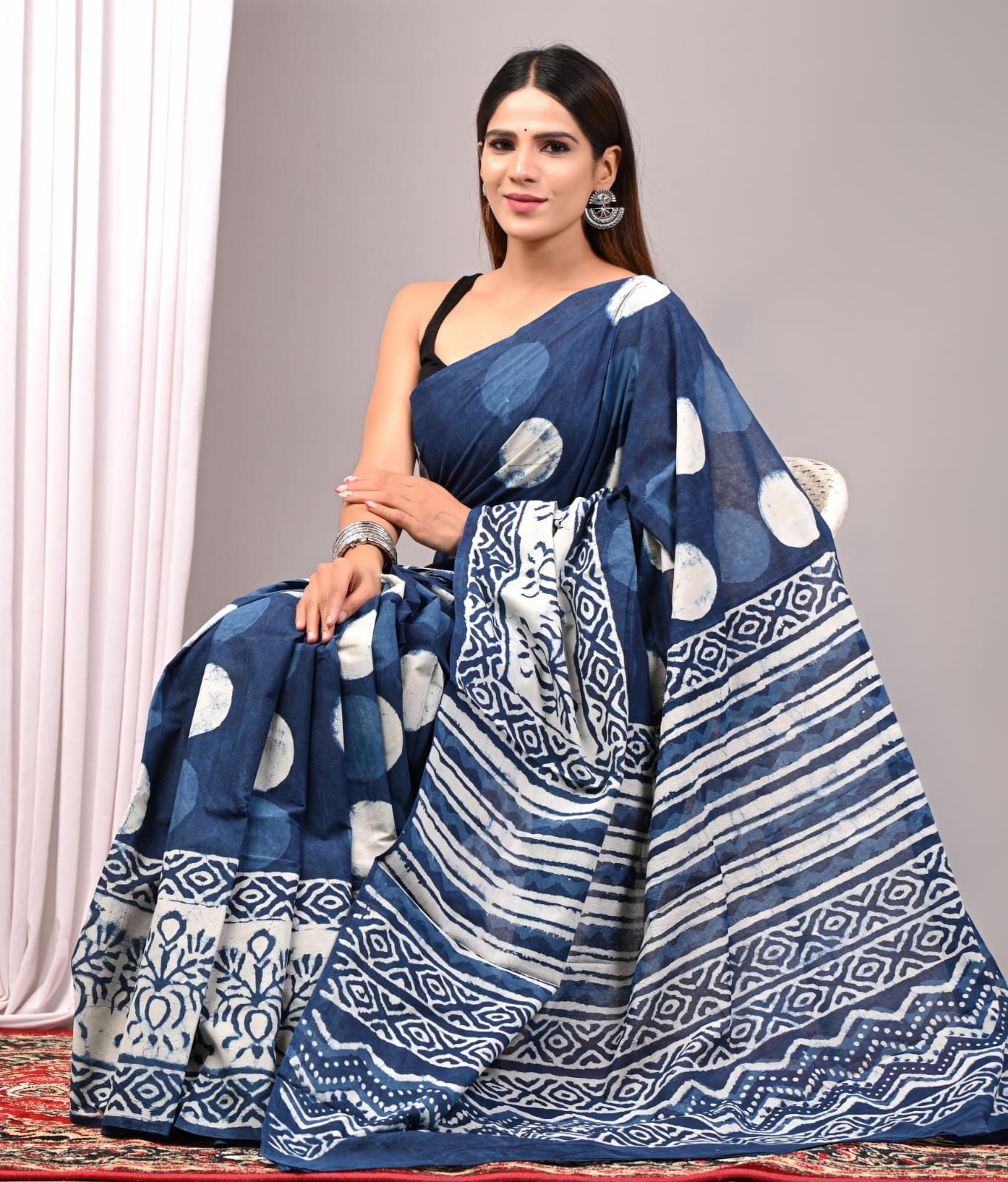 Hand Block Printed Cotton Mulmul Saree