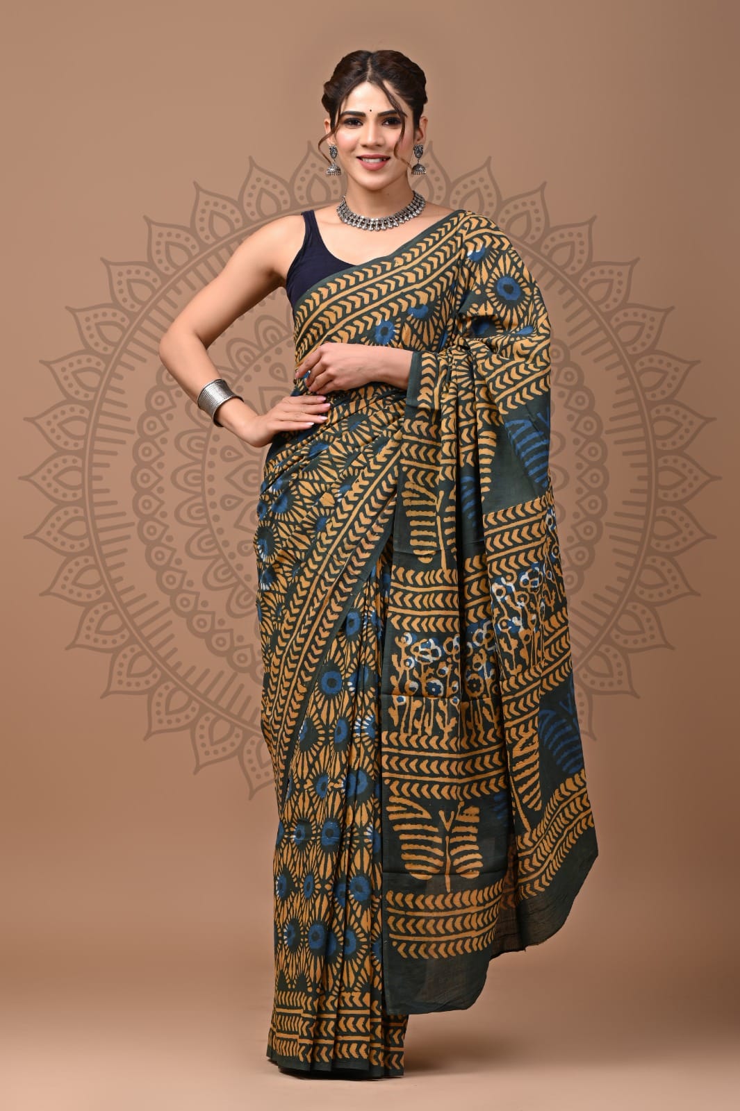 Hand Block Printed Cotton Mulmul Saree