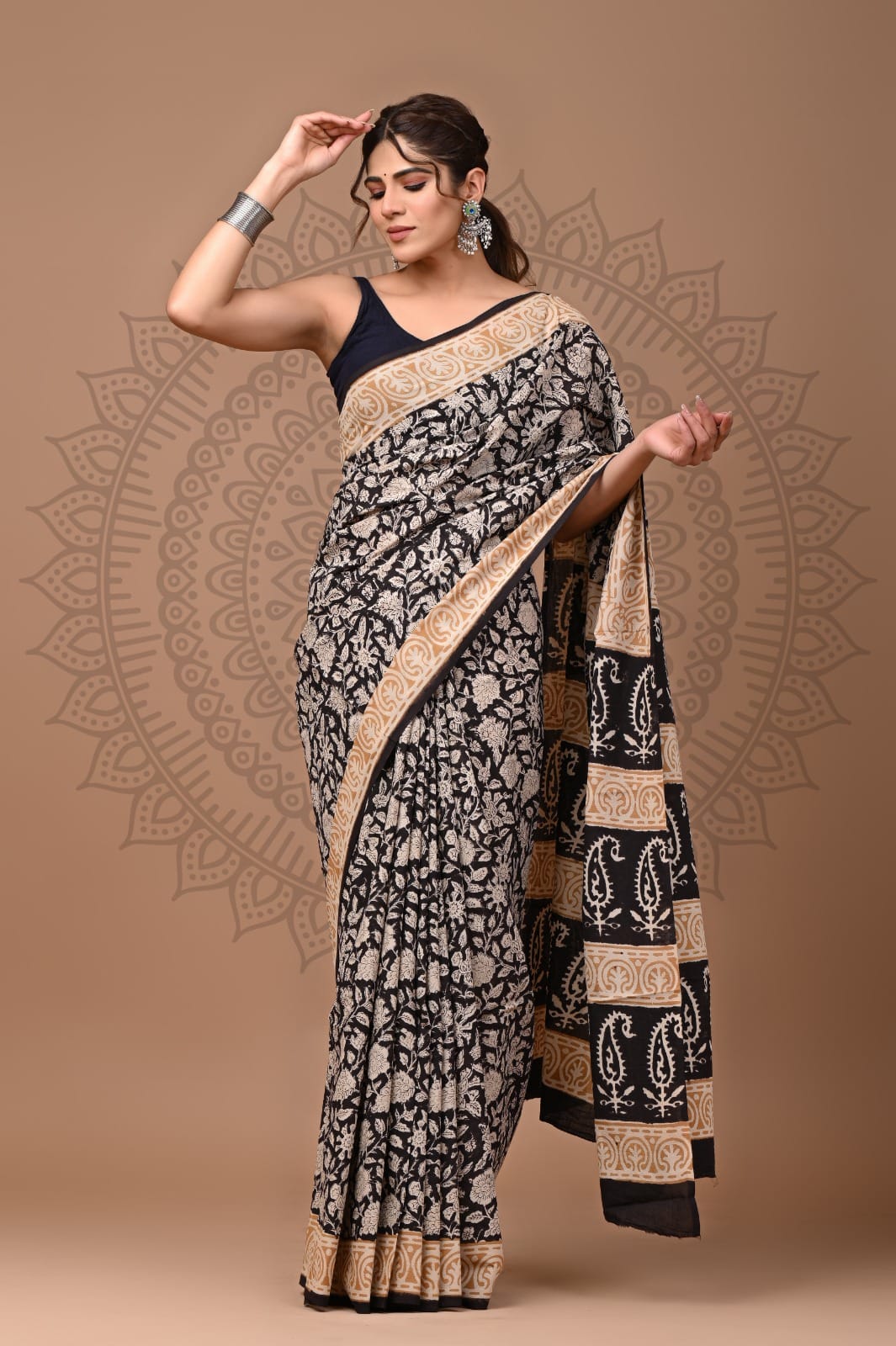 Hand Block Printed Cotton Mulmul Saree