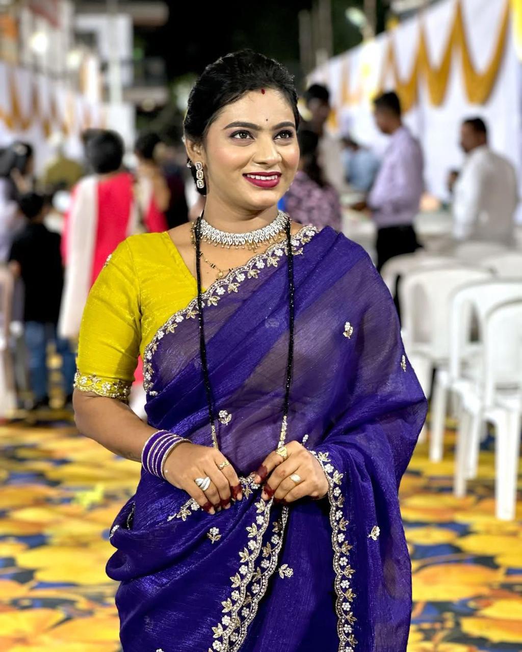 Chiffon Crush Silk Saree with Embroidery