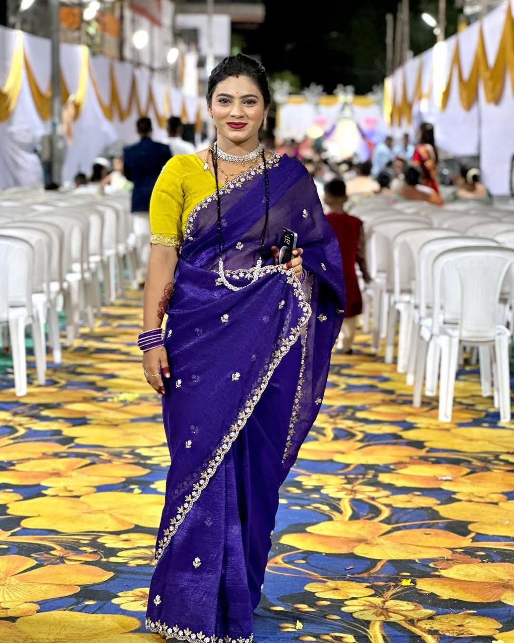 Chiffon Crush Silk Saree with Embroidery