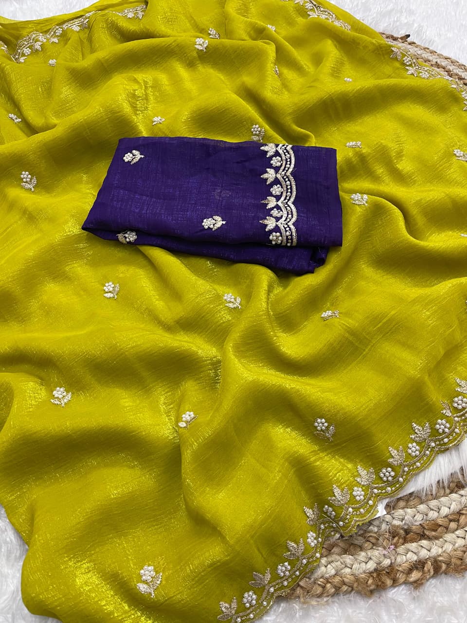 Chiffon Crush Silk Saree with Embroidery