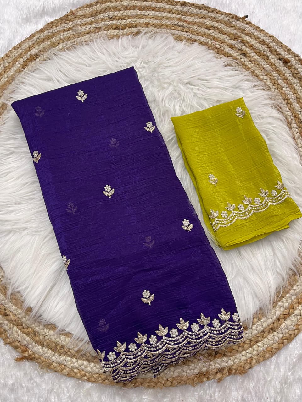 Chiffon Crush Silk Saree with Embroidery