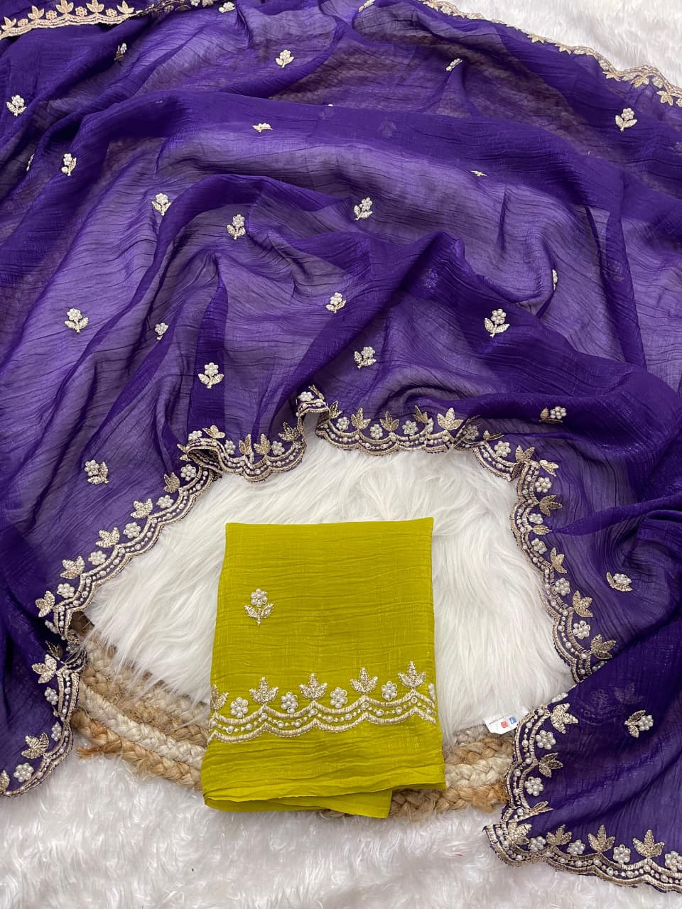 Chiffon Crush Silk Saree with Embroidery