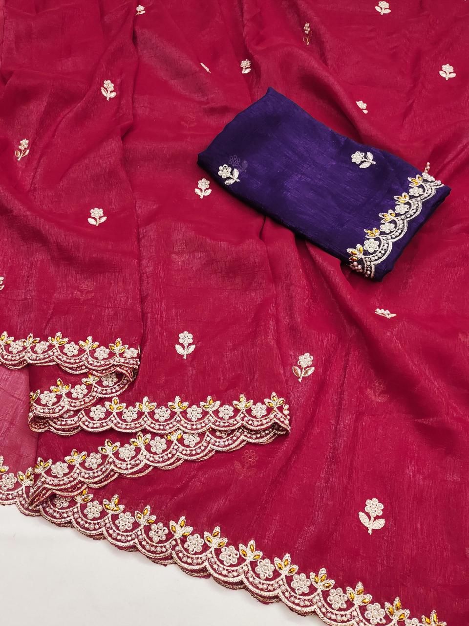 Chiffon Crush Silk Saree with Embroidery