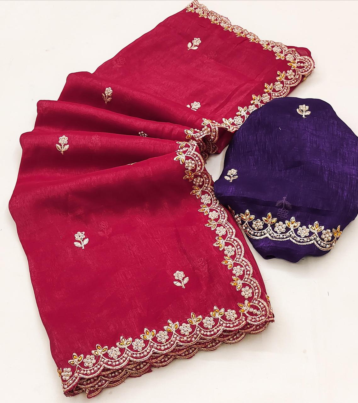 Chiffon Crush Silk Saree with Embroidery
