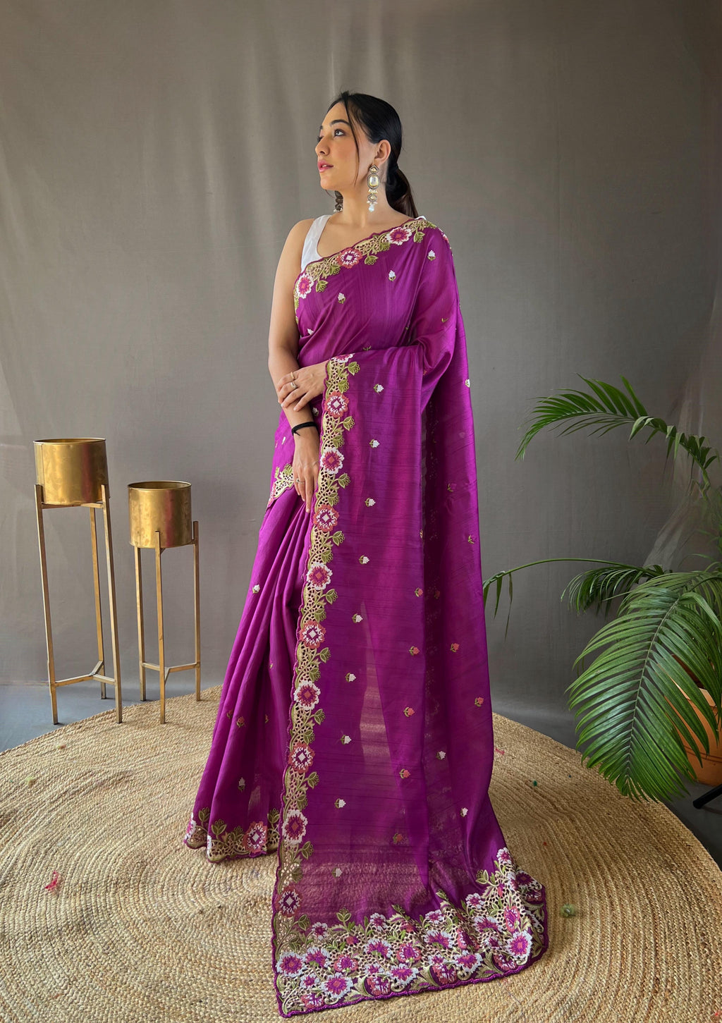 Matka Silk with Embroidery & Cutwork Saree