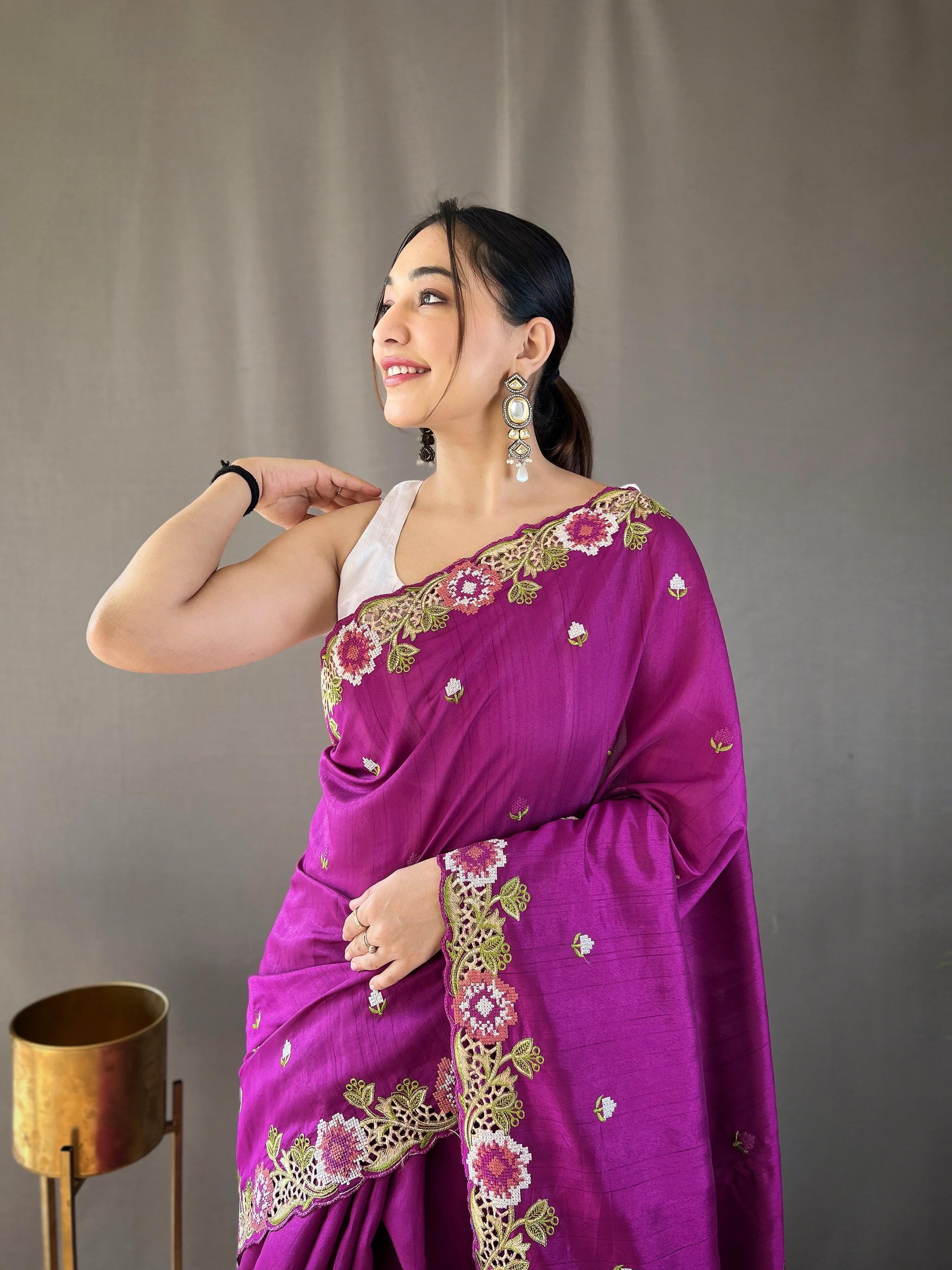 Matka Silk with Embroidery & Cutwork Saree