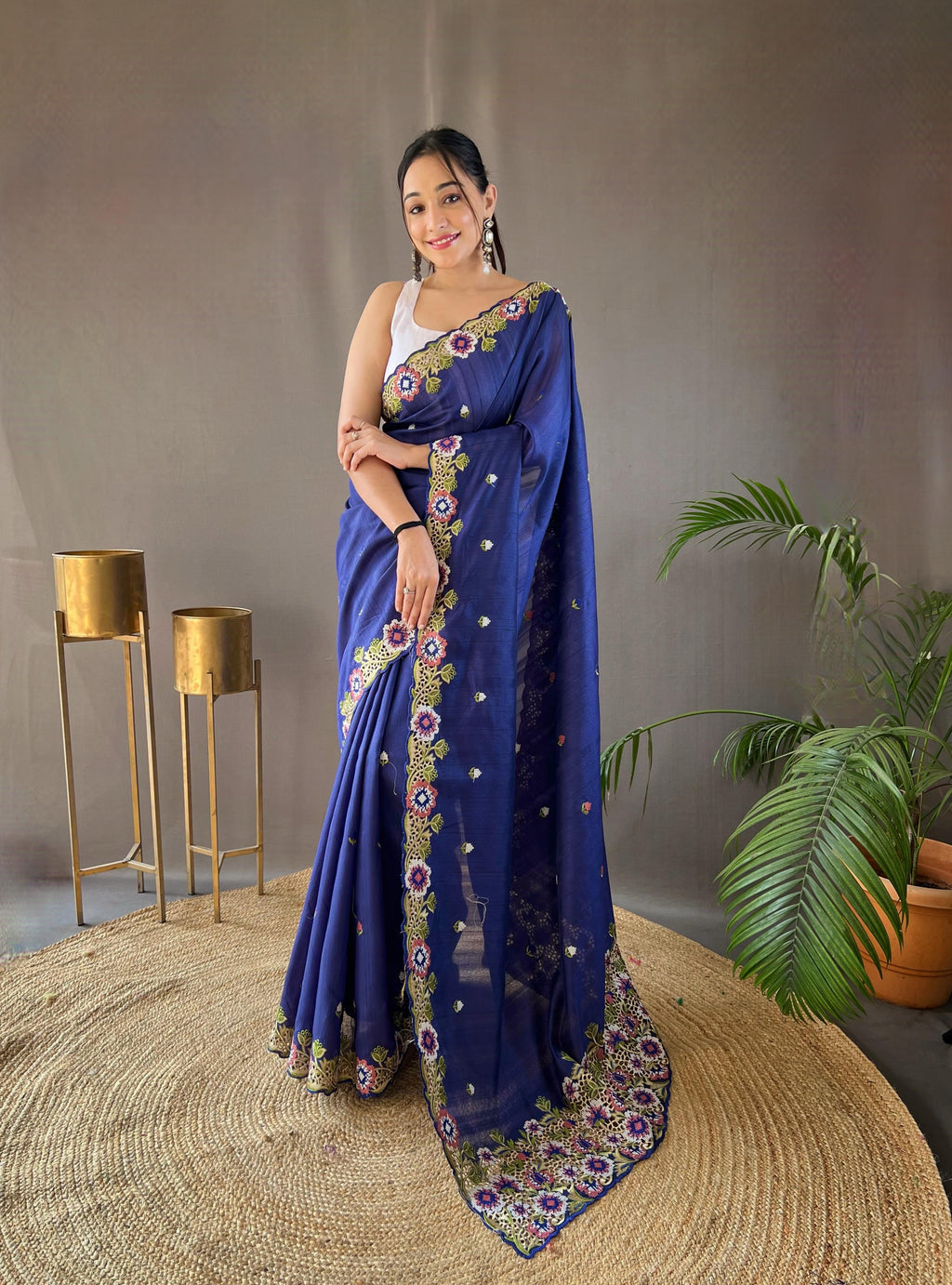 Matka Silk with Embroidery & Cutwork Saree