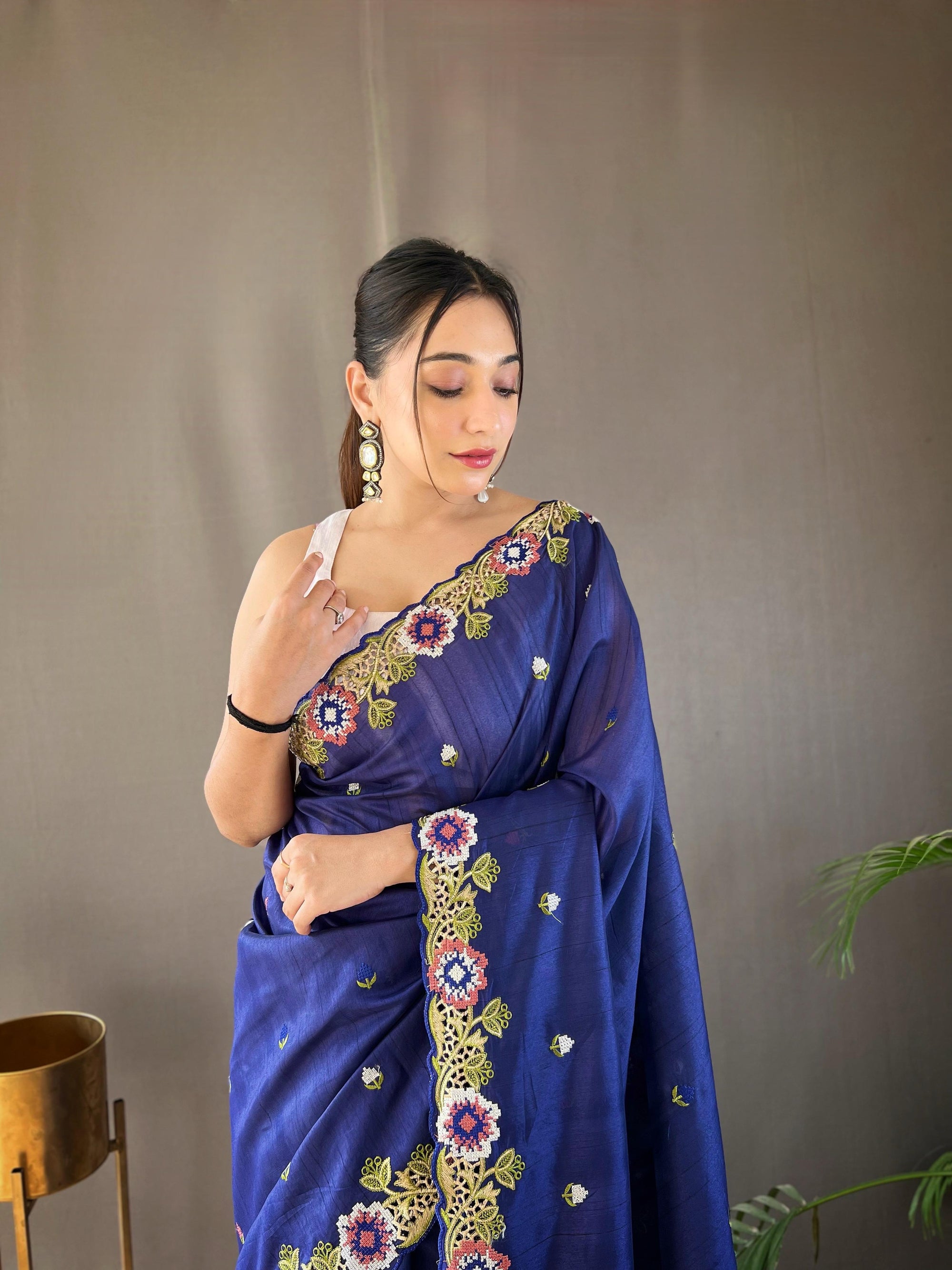Matka Silk with Embroidery & Cutwork Saree