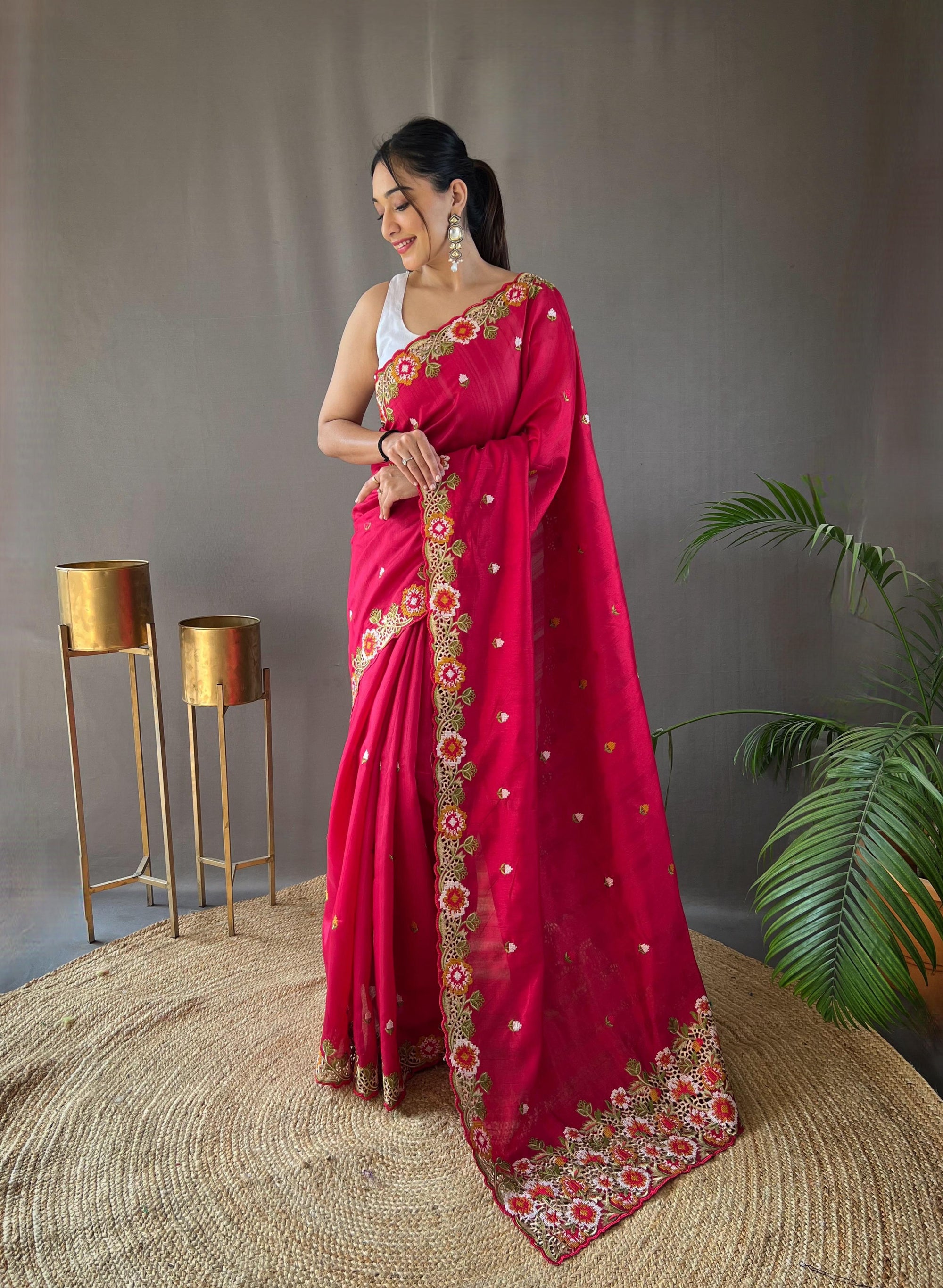 Matka Silk with Embroidery & Cutwork Saree