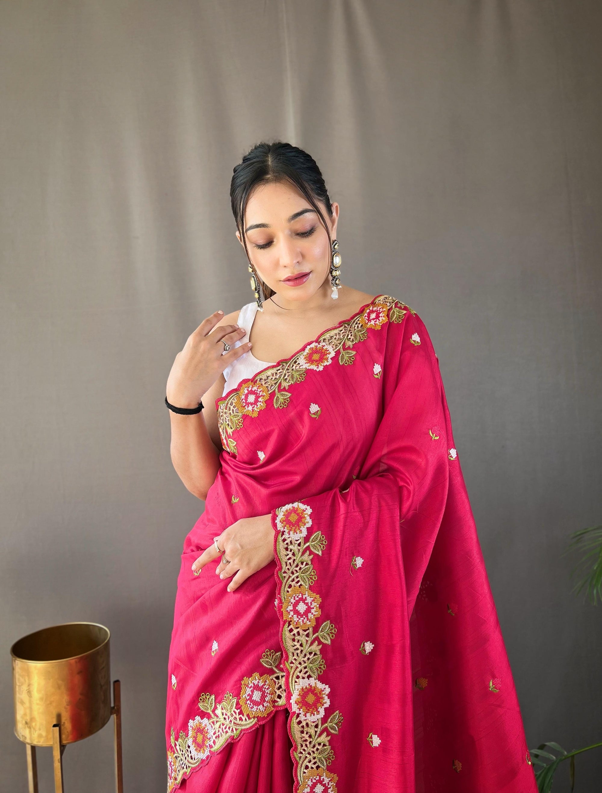 Matka Silk with Embroidery & Cutwork Saree