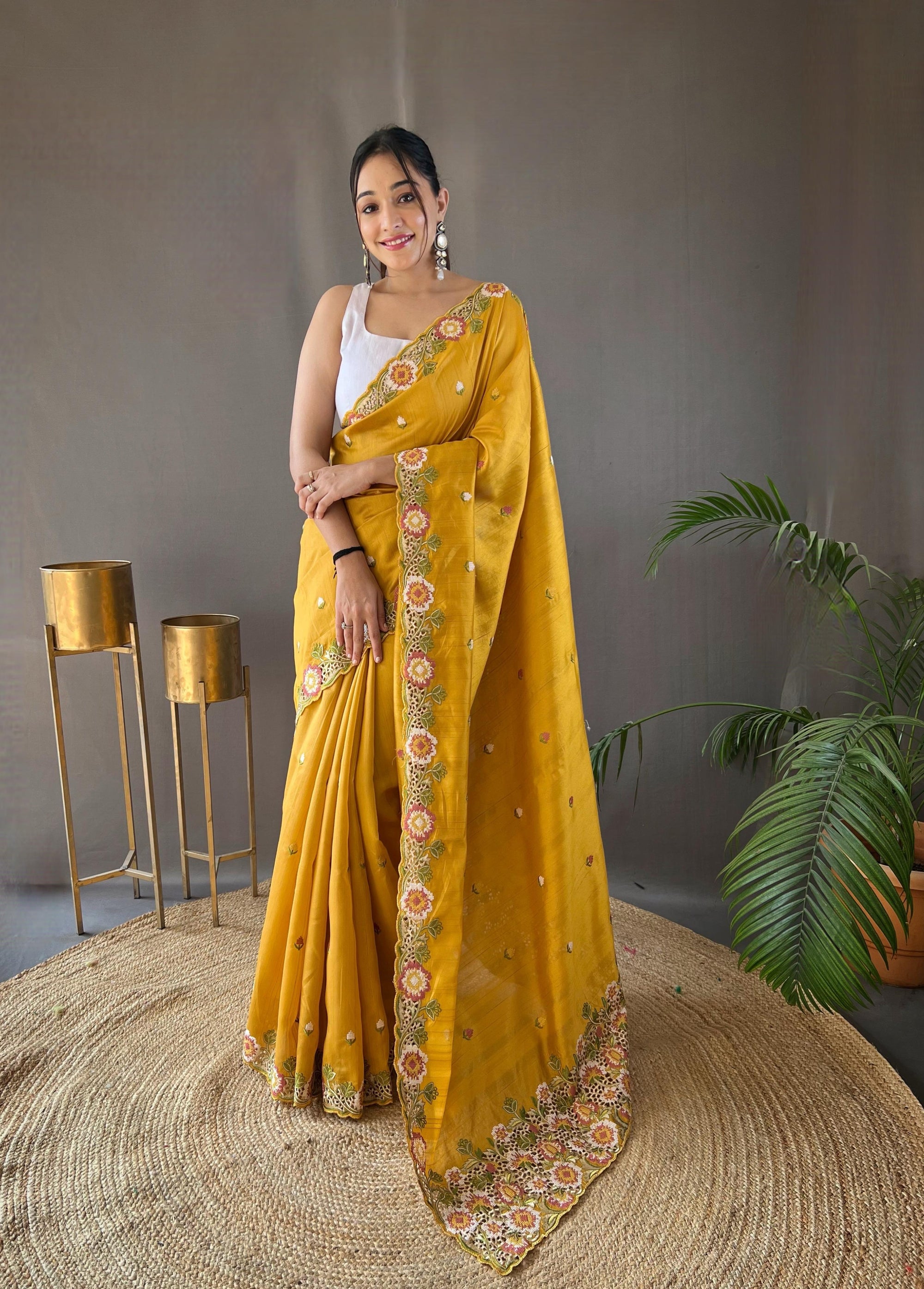 Matka Silk with Embroidery & Cutwork Saree