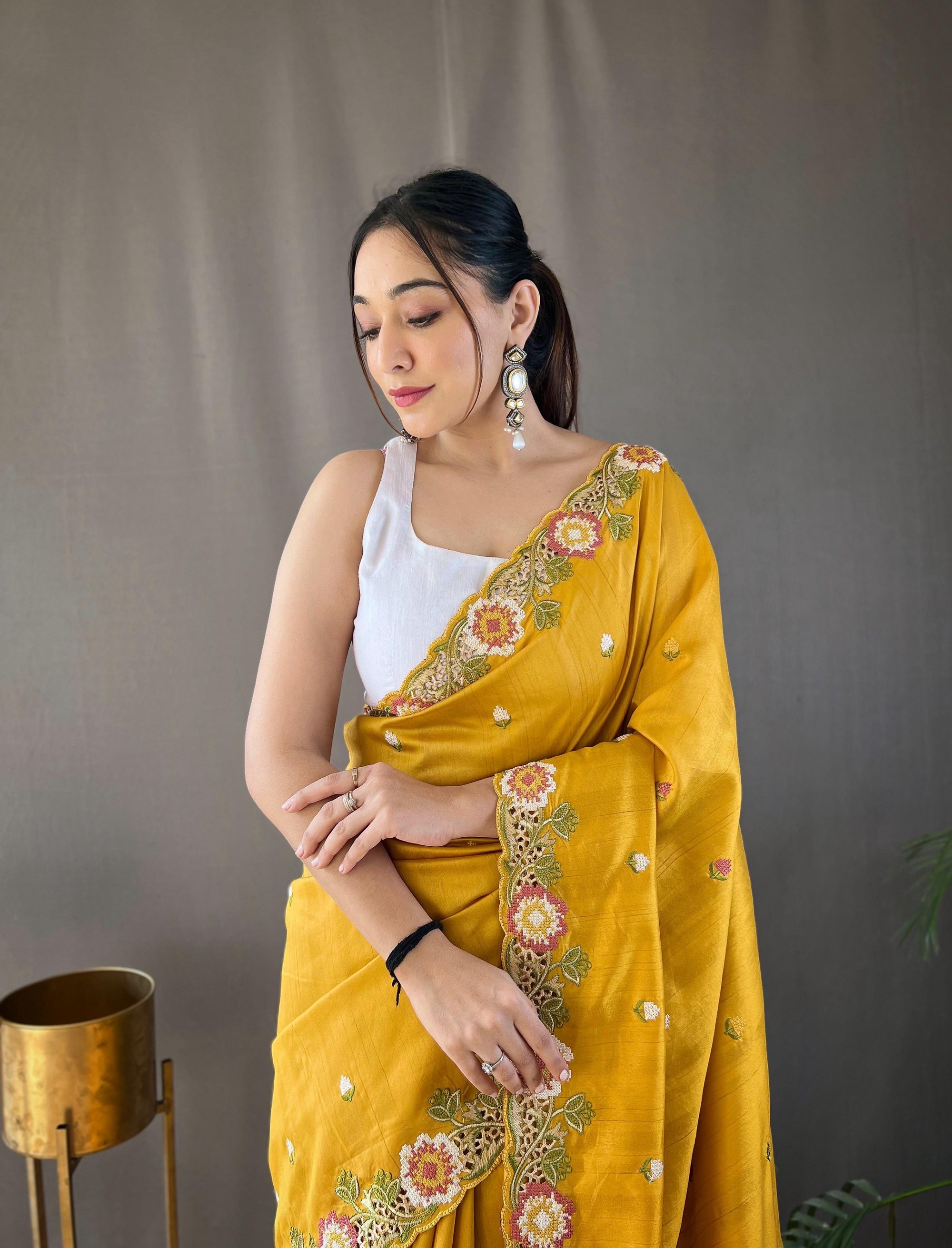 Matka Silk with Embroidery & Cutwork Saree