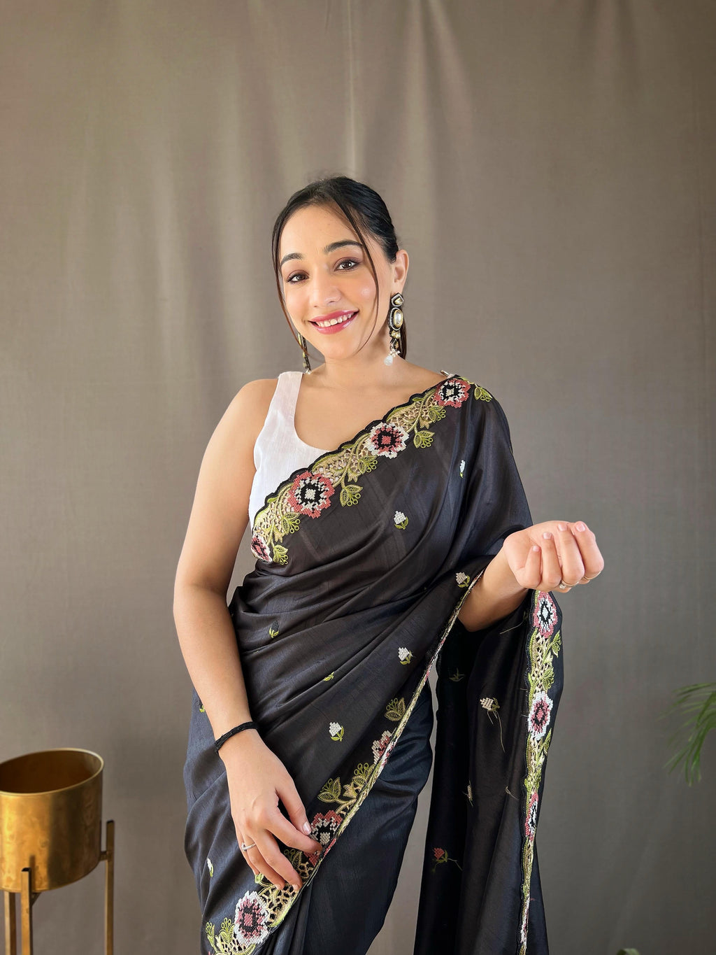 Matka Silk with Embroidery & Cutwork Saree