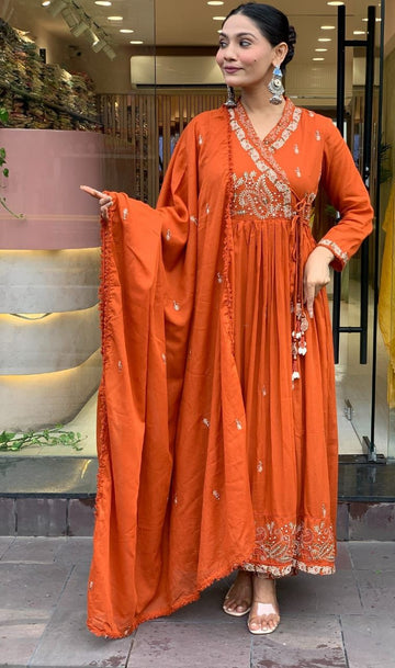 Elegant Cotton Angrakha Kurta Set