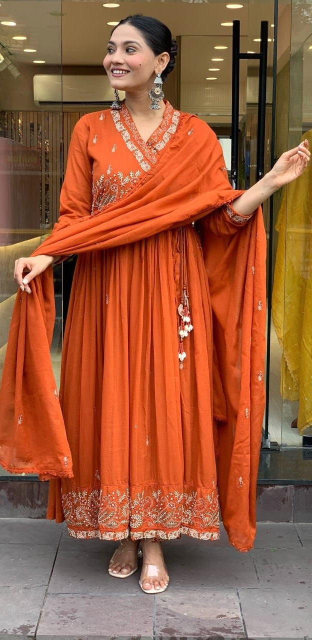 Elegant Cotton Angrakha Kurta Set