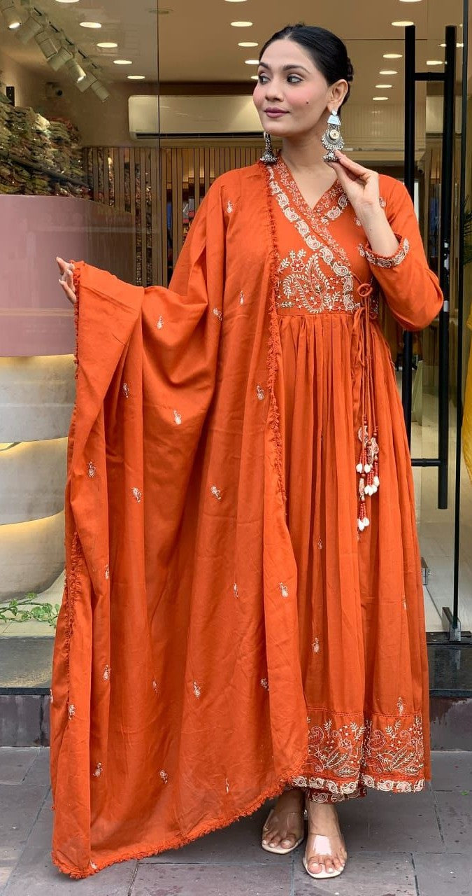 Elegant Cotton Angrakha Kurta Set