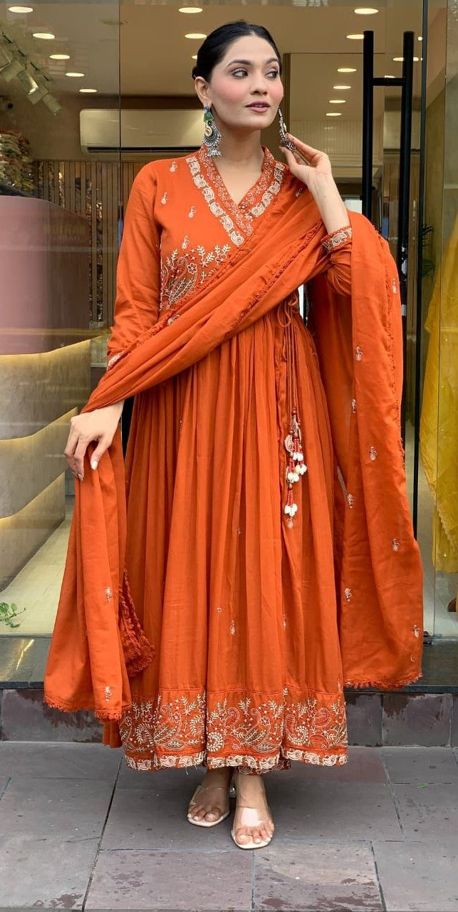Elegant Cotton Angrakha Kurta Set