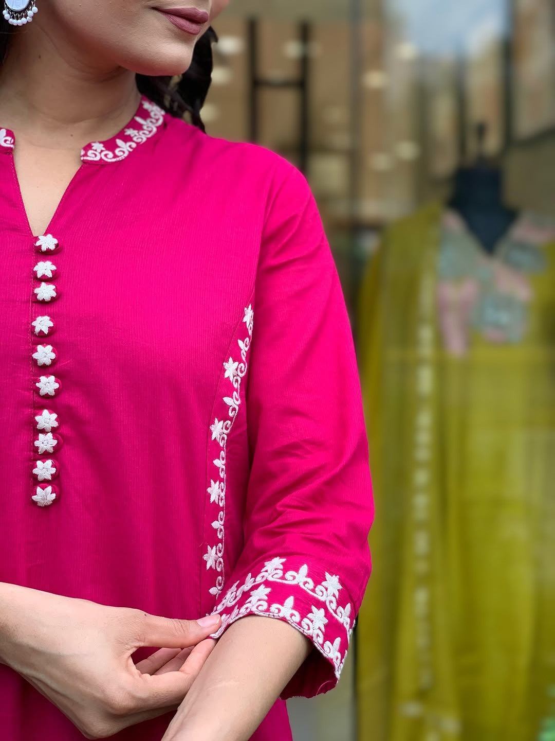 Abstract Floral Cotton Kurta Set With Mulmul Dupatta