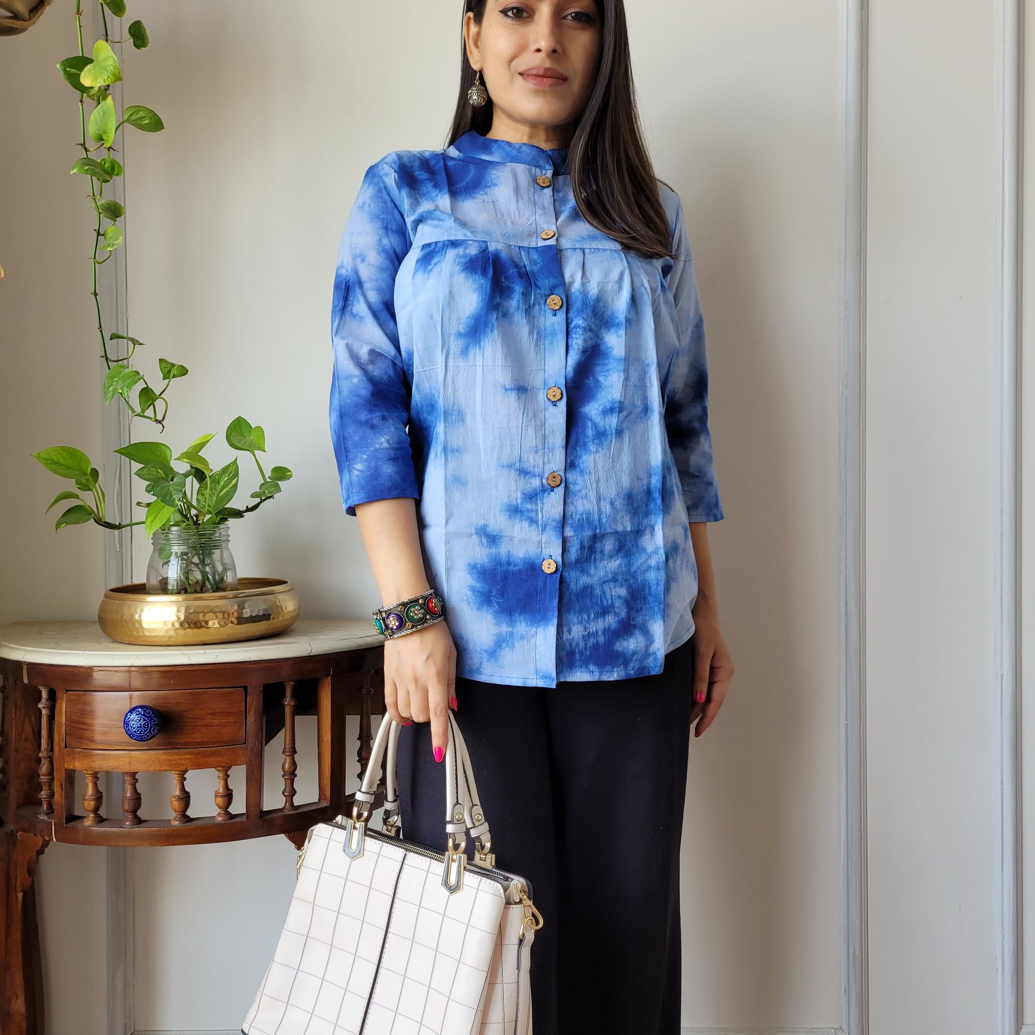 Blue Tie - Die Printed Peplum Top