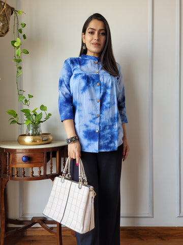 Blue Tie - Die Printed Peplum Top