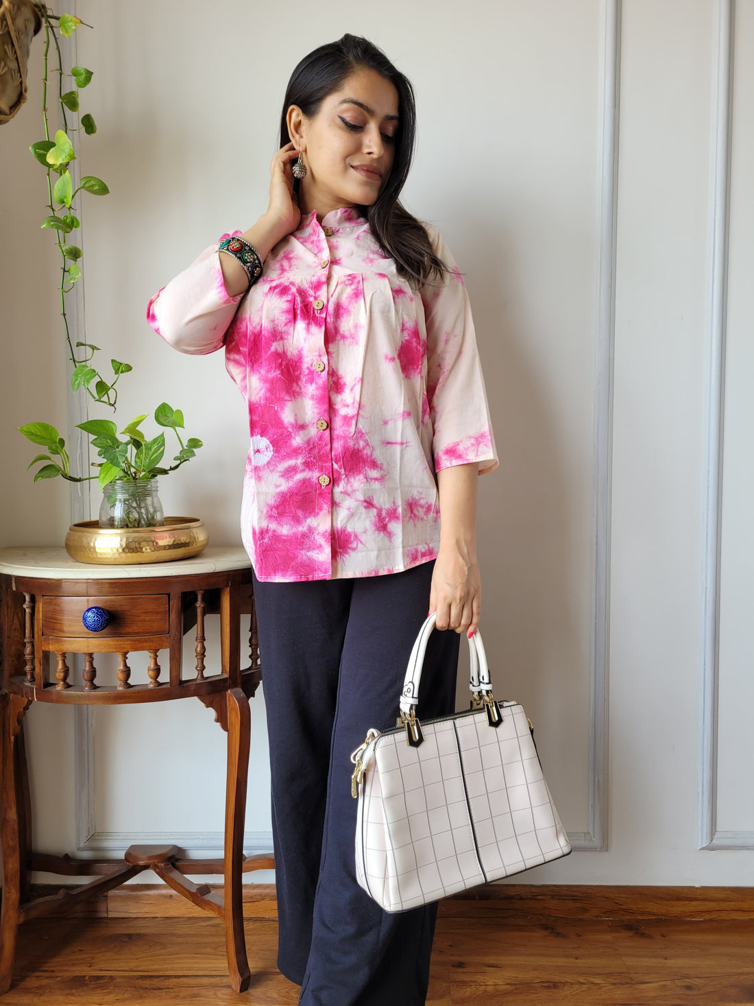 Pink Tie - Die  Printed Peplum Top