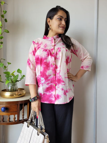 Pink Tie - Die  Printed Peplum Top