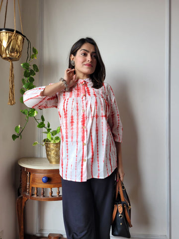 Red Tie - Die Printed Peplum Top