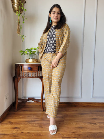 Yellow Gold Hand Block 3PC Cotton Co-ord Set