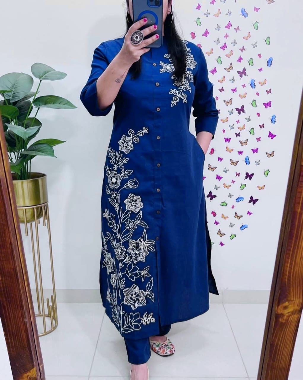 Blue Elegant Cotton Kurta Set
