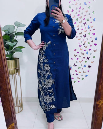 Blue Elegant Cotton Kurta Set