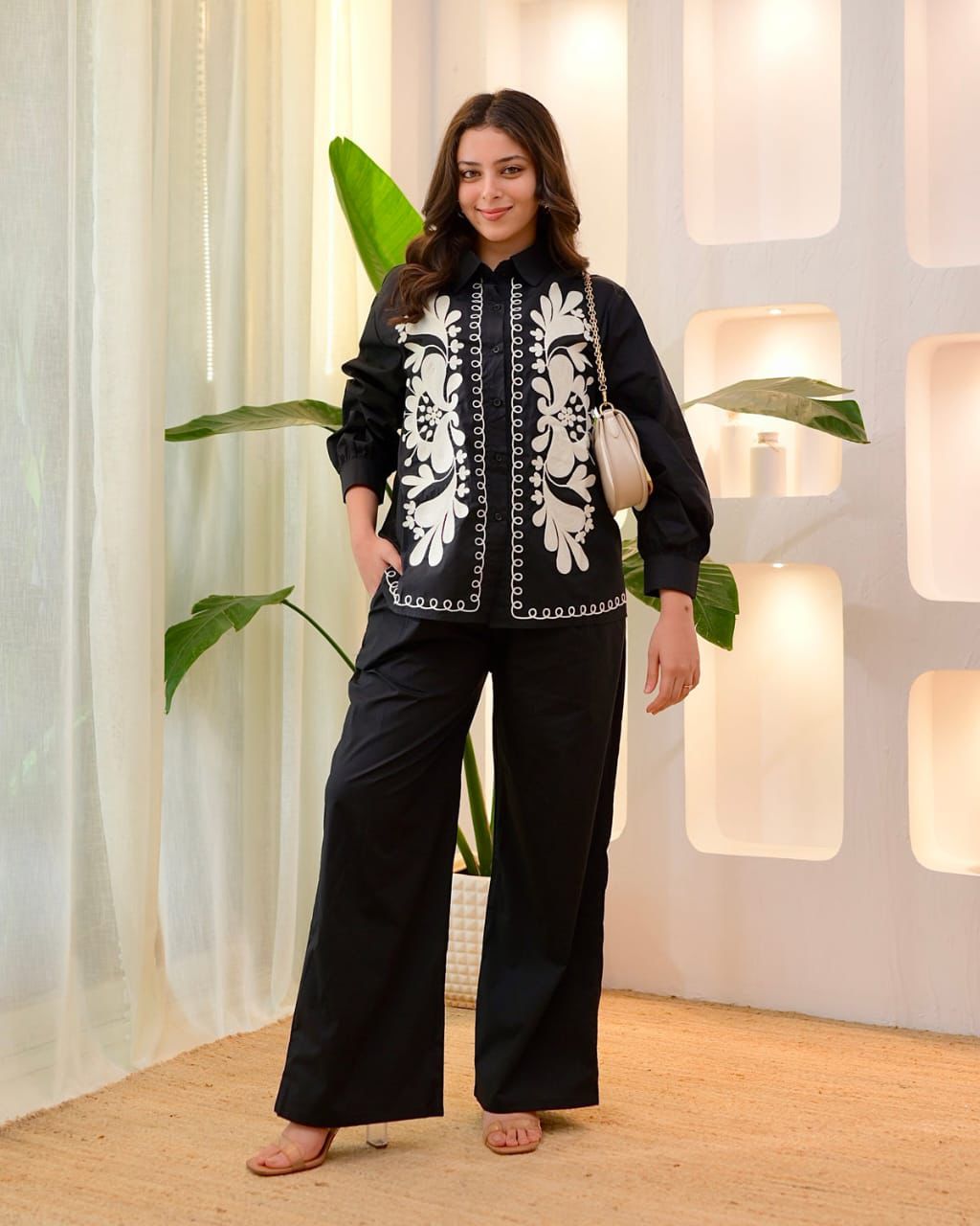 Black Classic Thread Embroidered Cord Set