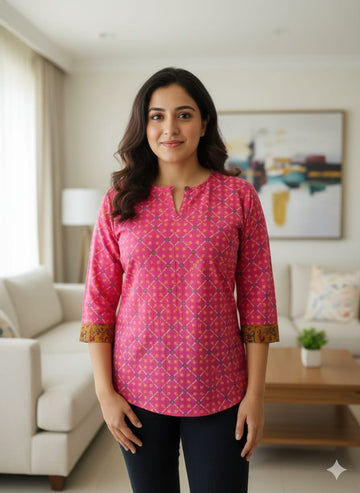 Hand Block Printed Cotton Reddish Pink Tunic