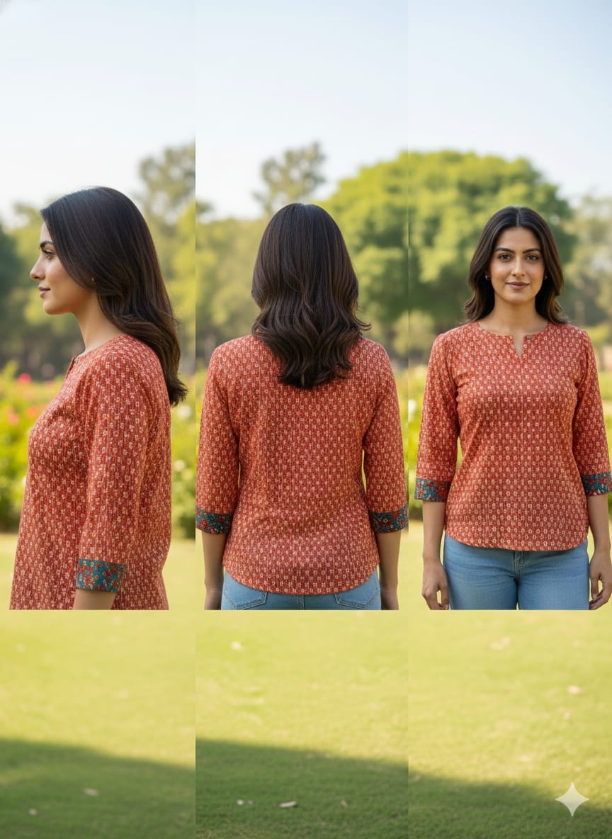 Hand Block Printed Cotton Rust Orange Tunic