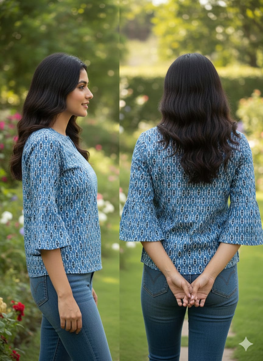Hand Block Printed Cotton Blue Tunic