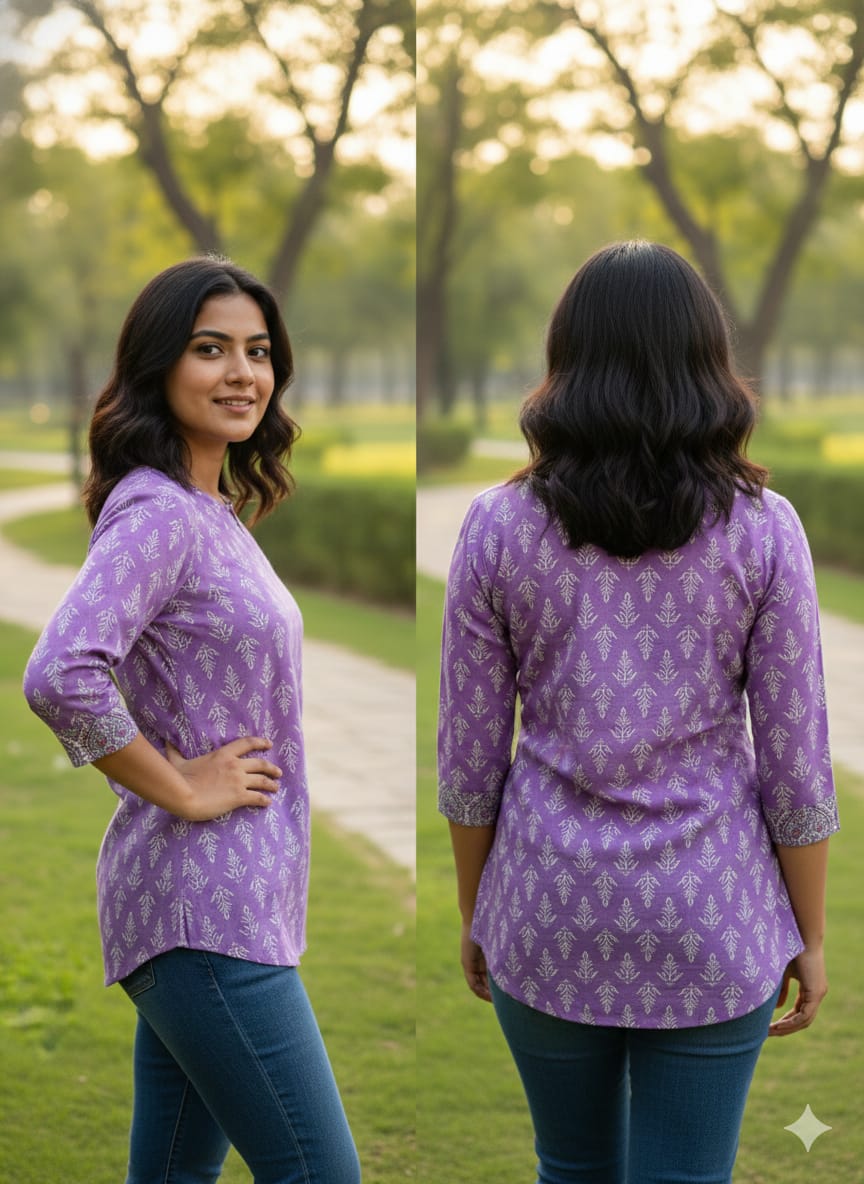 Hand Block Printed Cotton Lavender Tunic