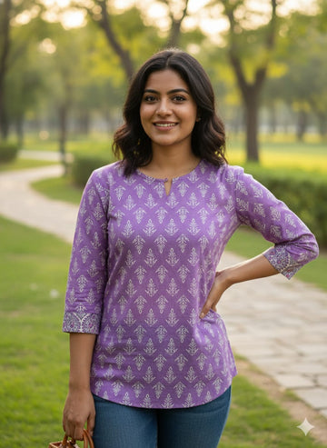 Hand Block Printed Cotton Lavender Tunic