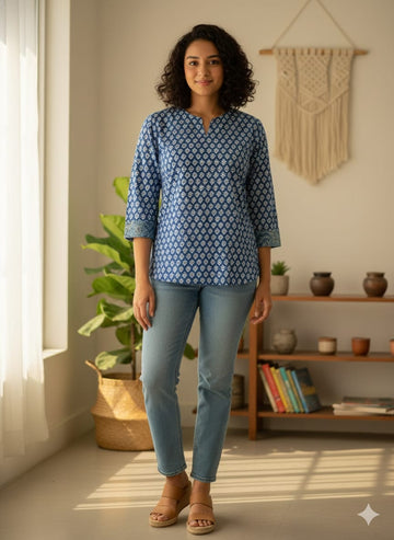 Hand Block Printed Cotton Blue Tunic
