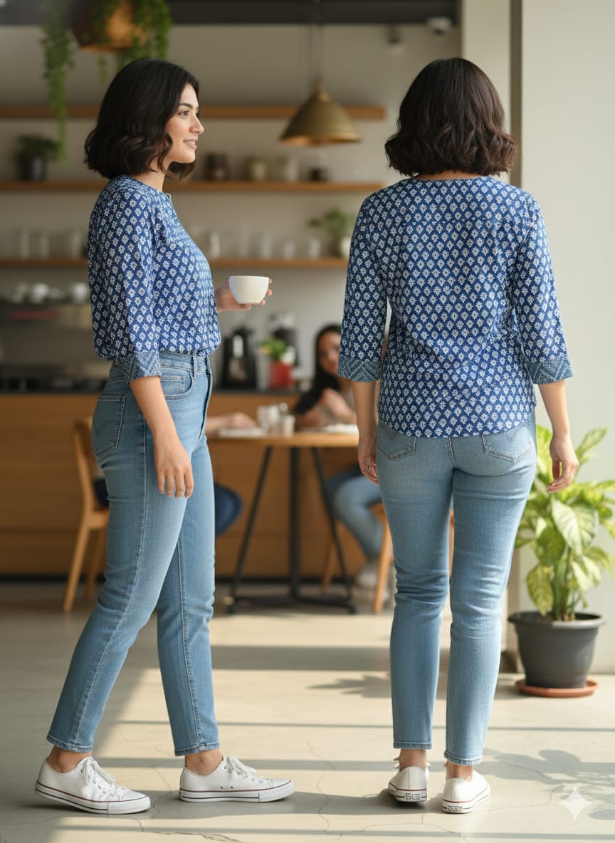 Hand Block Printed Cotton Blue Tunic