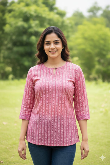 Hand Block Printed Cotton Pink Tunic