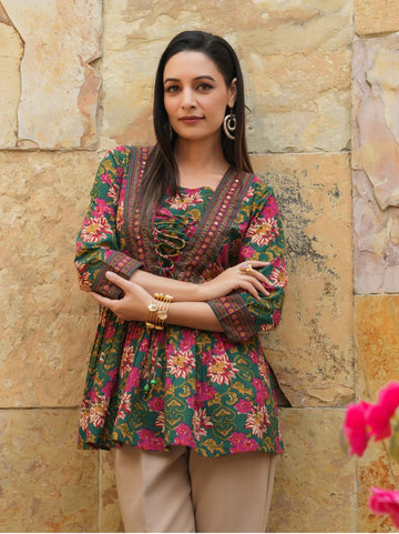 Brown Florals in Cotton Tunic