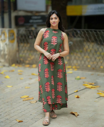 Green Print Cotton Kurta Set