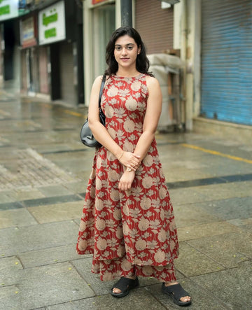 Brown Print Cotton Kurta Set