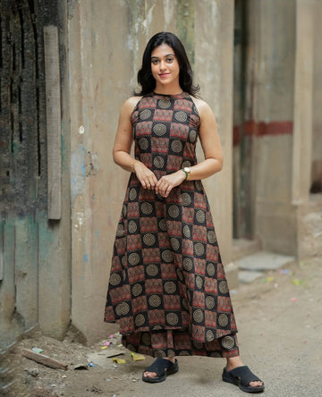 Black Print Cotton Kurta Set