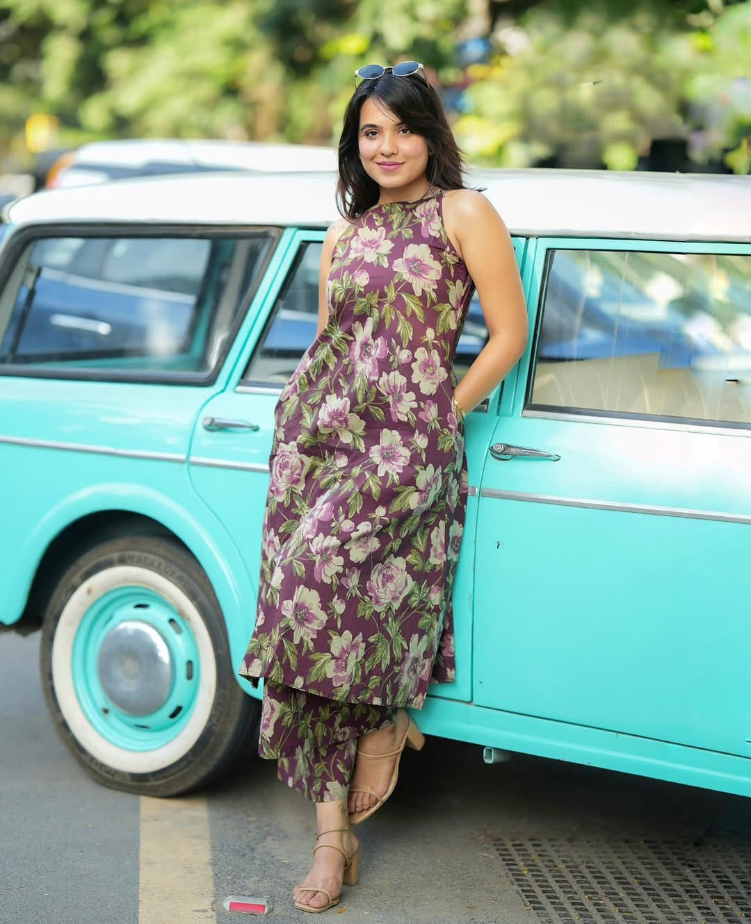 Wine Printed Cotton Kurta Set