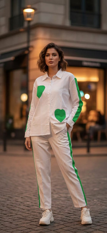 Green Heart Print Cotton Cord Set