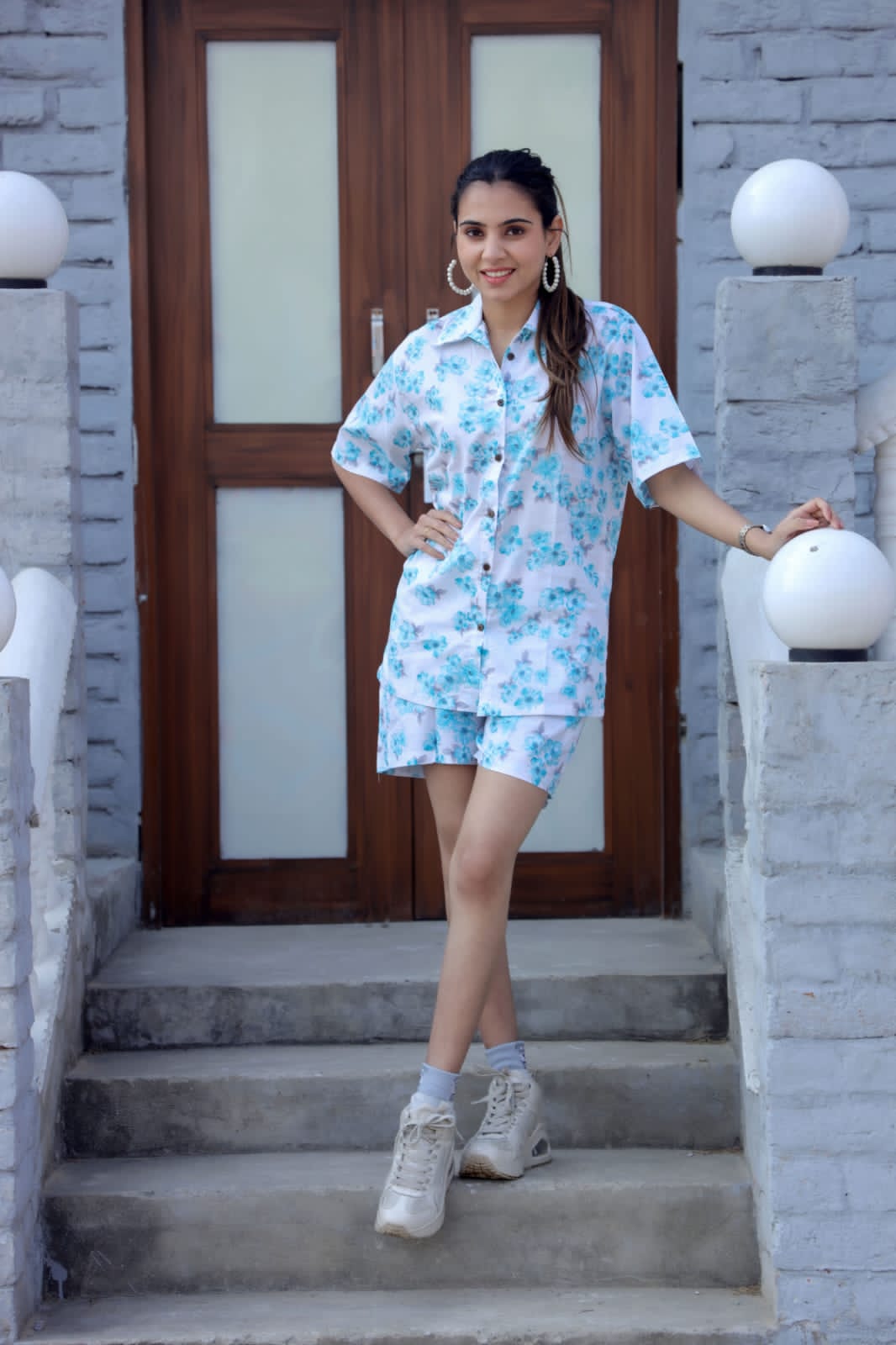 White Cotton Modal Silk Shirt & Shorts Cord Set